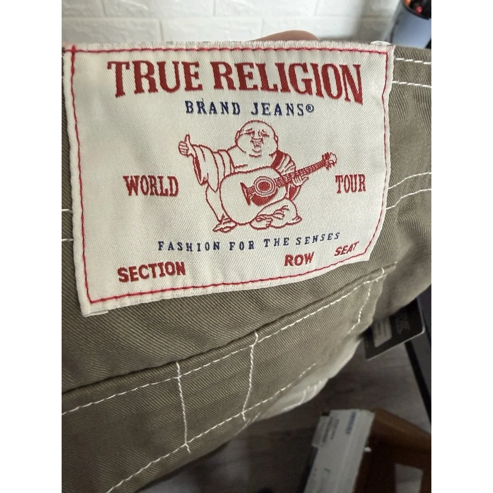 True Religion Mens Baggy SN Cargo Pants Khaki Kalamata 34 700248